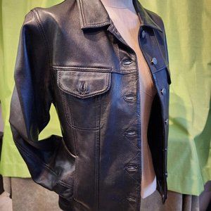 Women's Black Button up Gap Leather Jacket size M